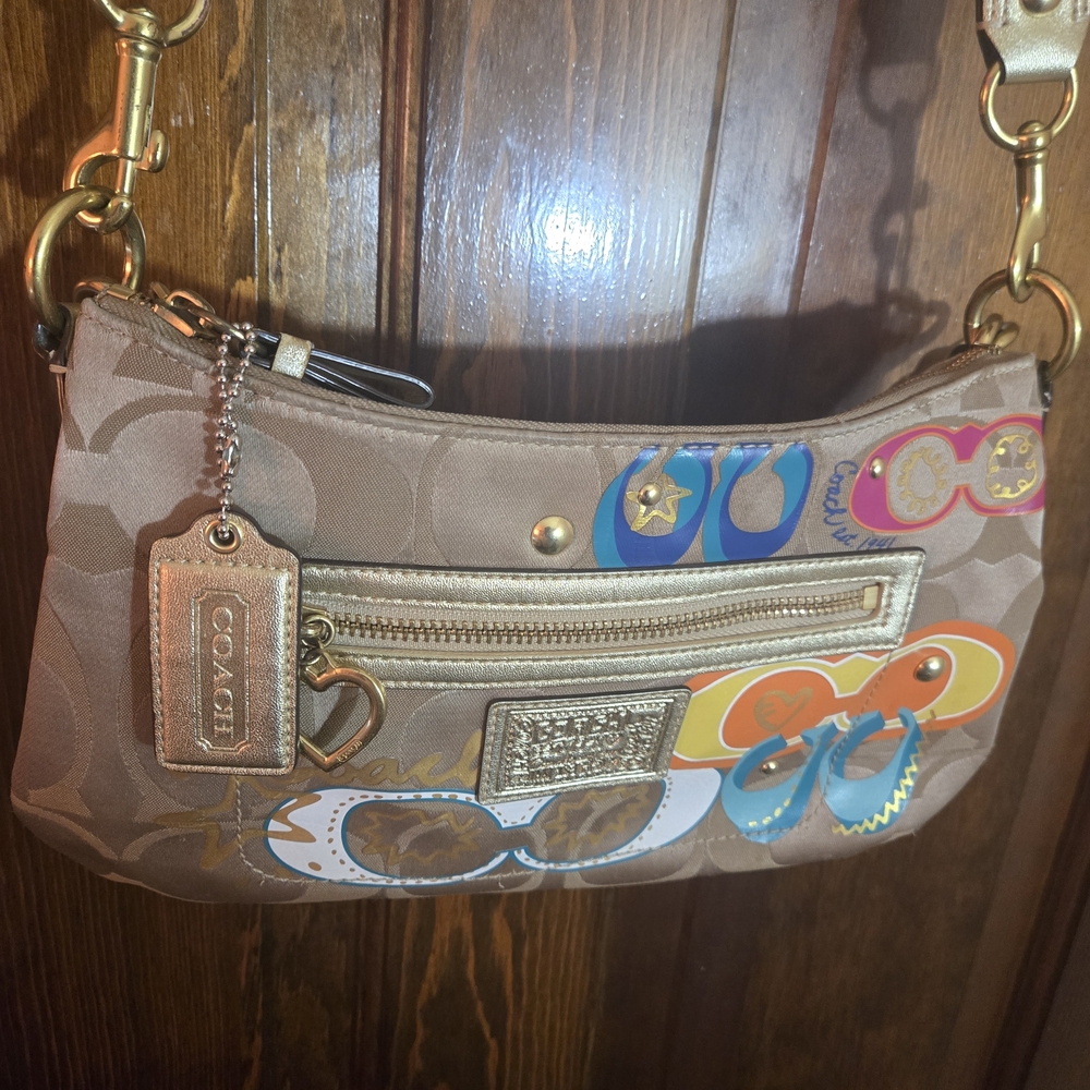 Coach Tan Shoulder Bag with Colorful Accents